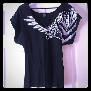 Metal Mulisha wide v-neck T-shirt. Size L